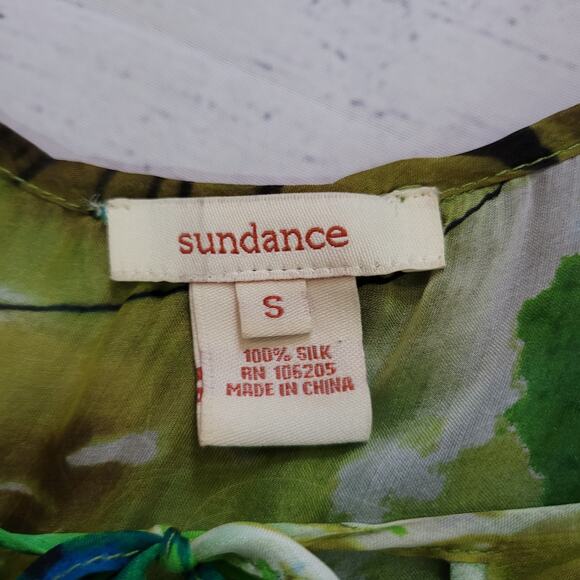 Sundance Size S 100% Silk Watercolor Floral Ruffle Hem Blouse Lined Sheer - Picture 10 of 11
